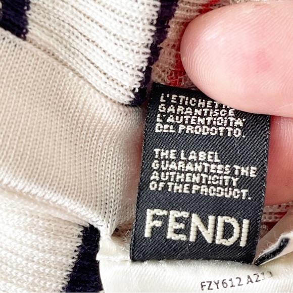 Authentic FENDI Tan Striped Cold Shoulder Mock Neck Sweater Top Size US 8 - Picture 13 of 14